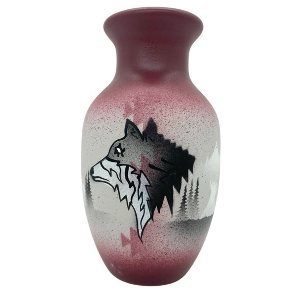 Cedar Mesa Native American Wolf Pottery Vase